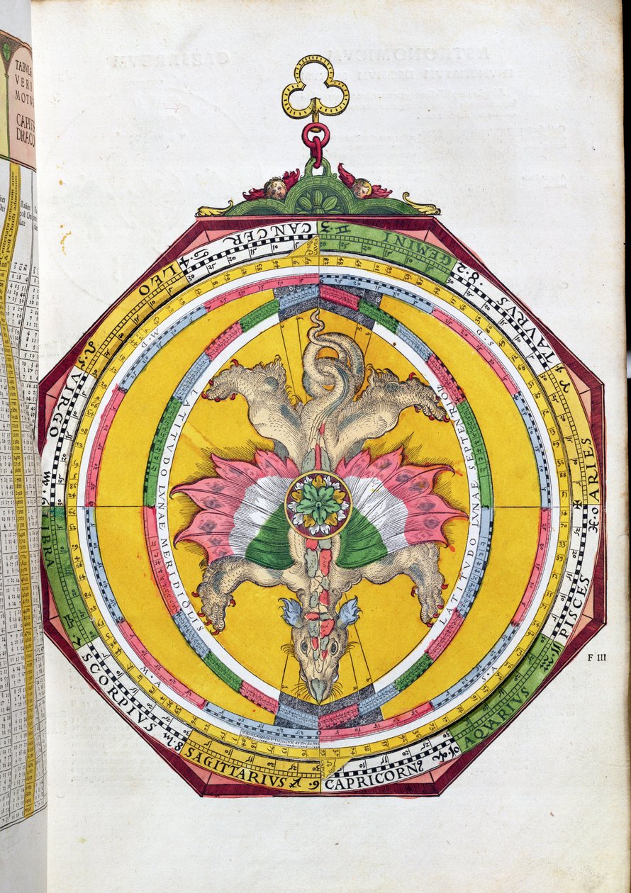 Volvelleor avec le zodiaque, illustration de Astronomicum Caesareum par Peter Apian, pub. à Ingolstadt, 1540 - German School