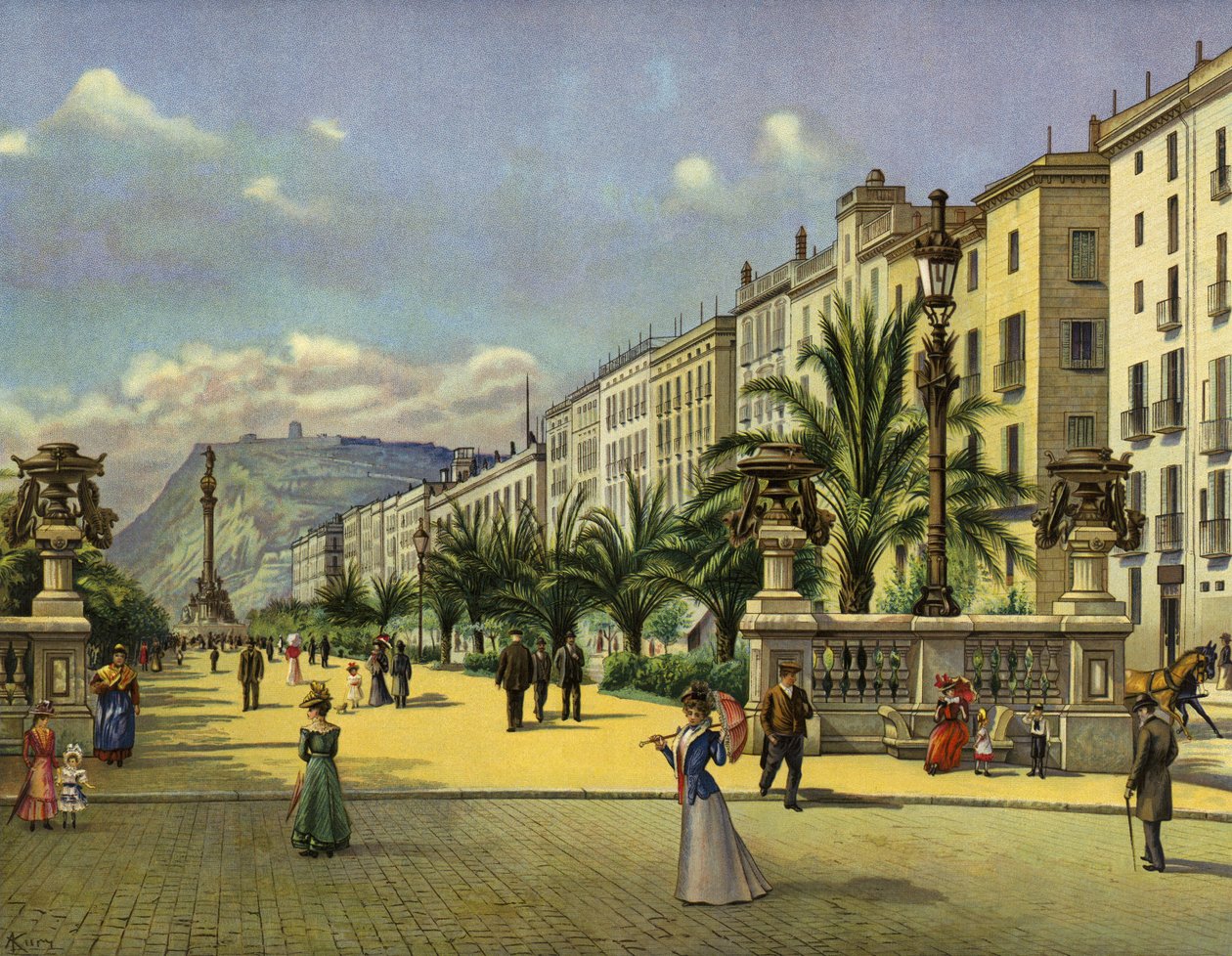 Barcelone, Paseo de Colon (chromolitho) - German School