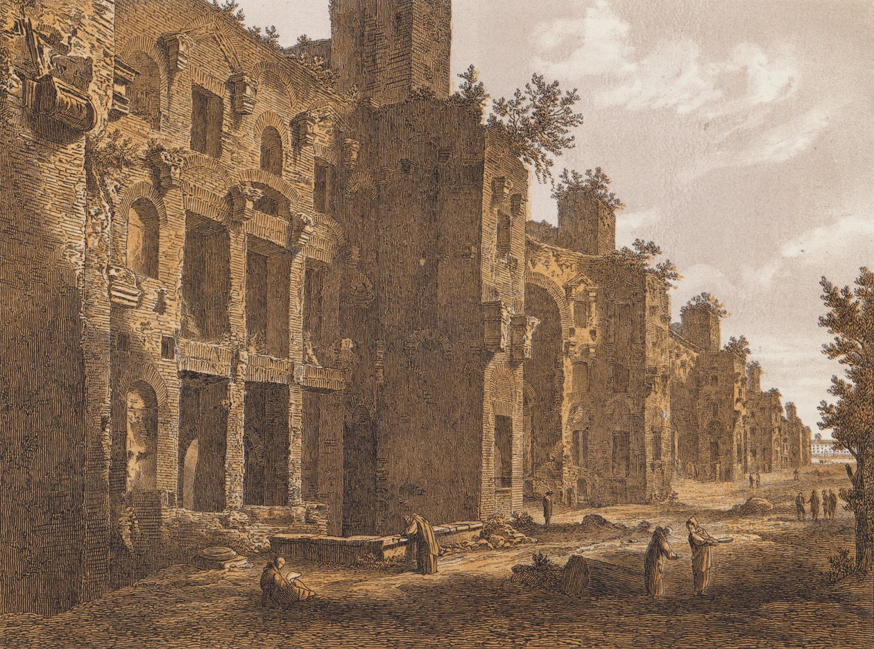 Thermes de Dioclétien, Rome (lithographie couleur) - German School