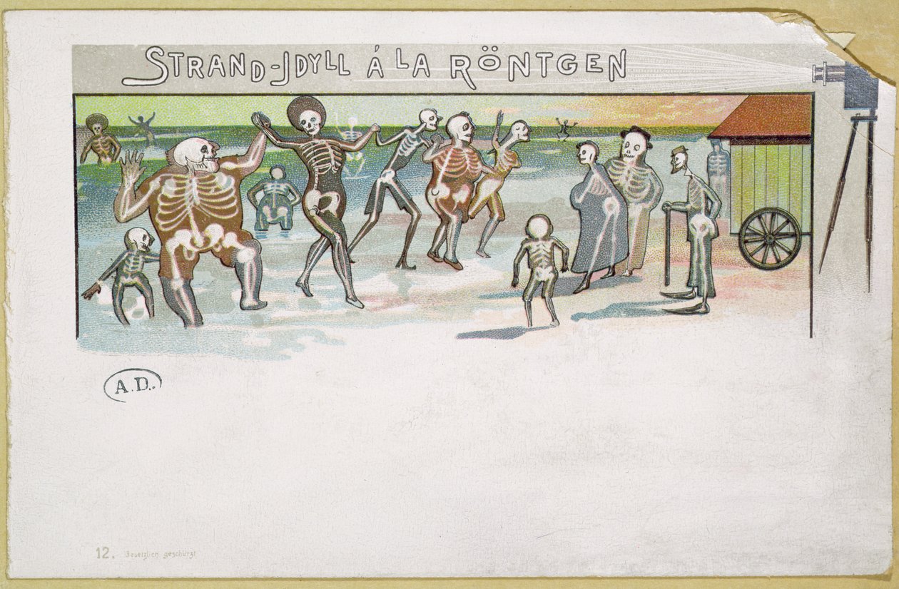 Idylle de plage en style Röntgen, caricature sur les rayons X, c.1896-99 - German School