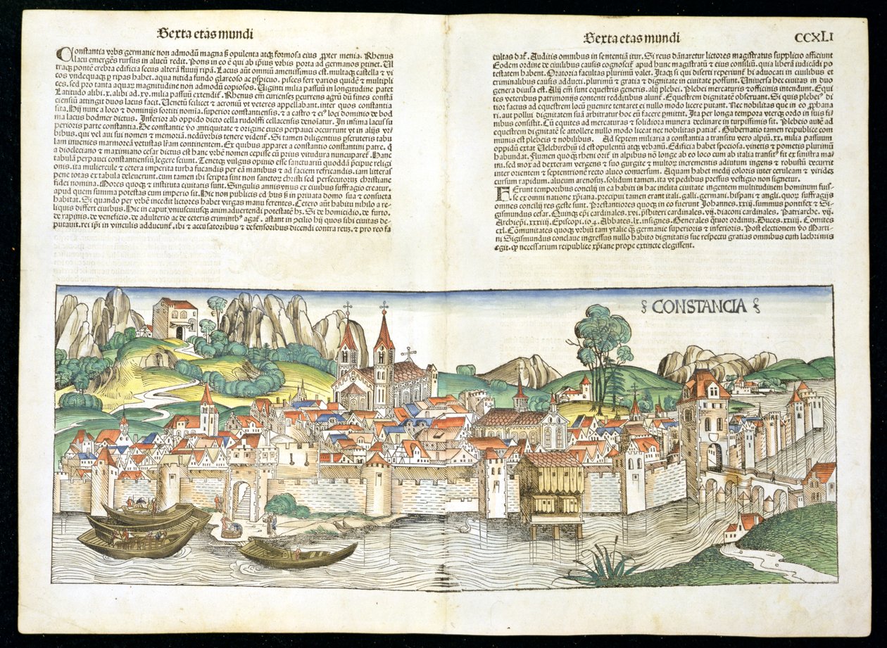 Vue aérienne de Constance, de la Chronique de Nuremberg par Hartmann Schedel (1440-1514) 1493 - German School