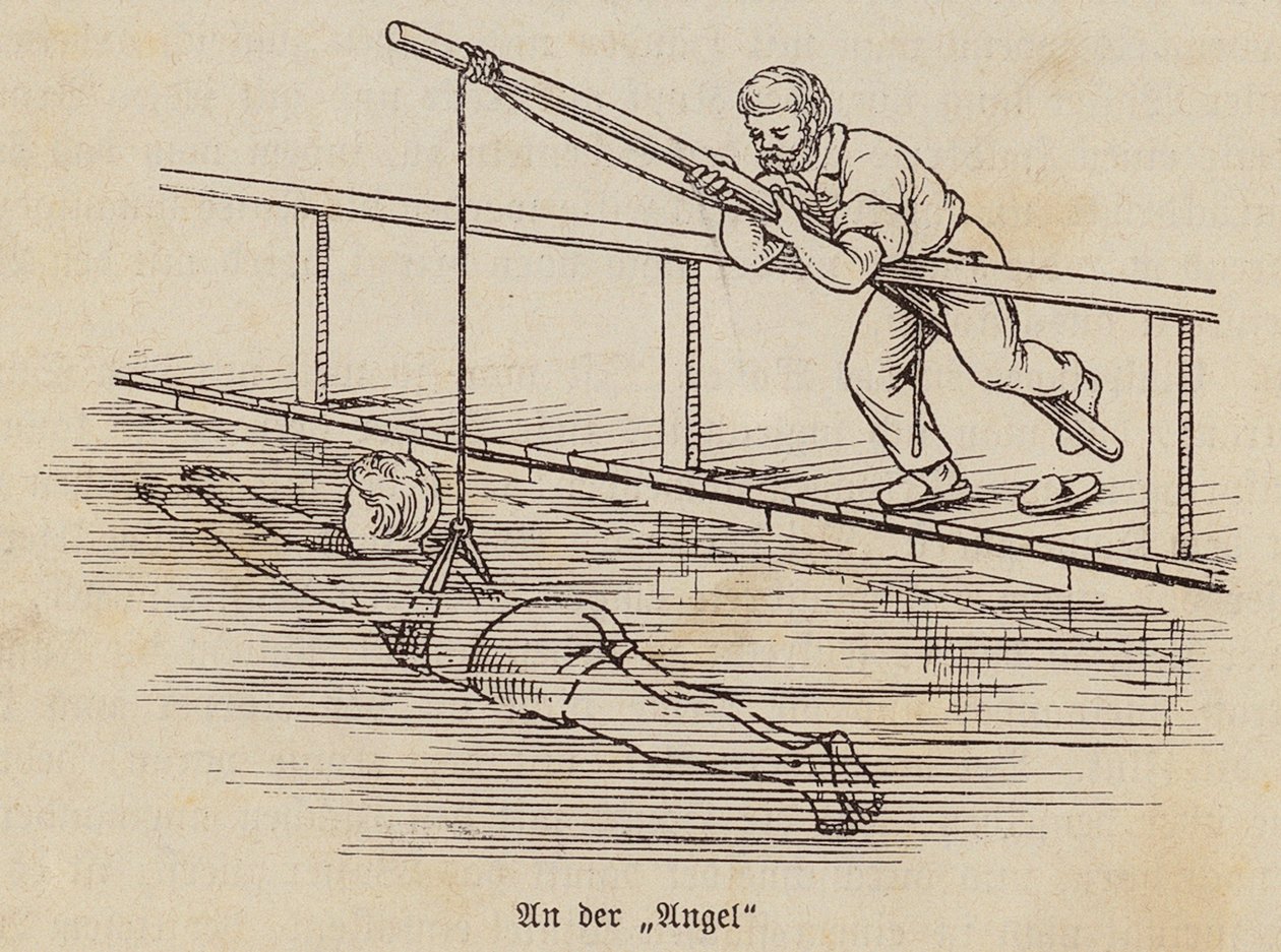 Garçon apprenant à nager (gravure) - German School