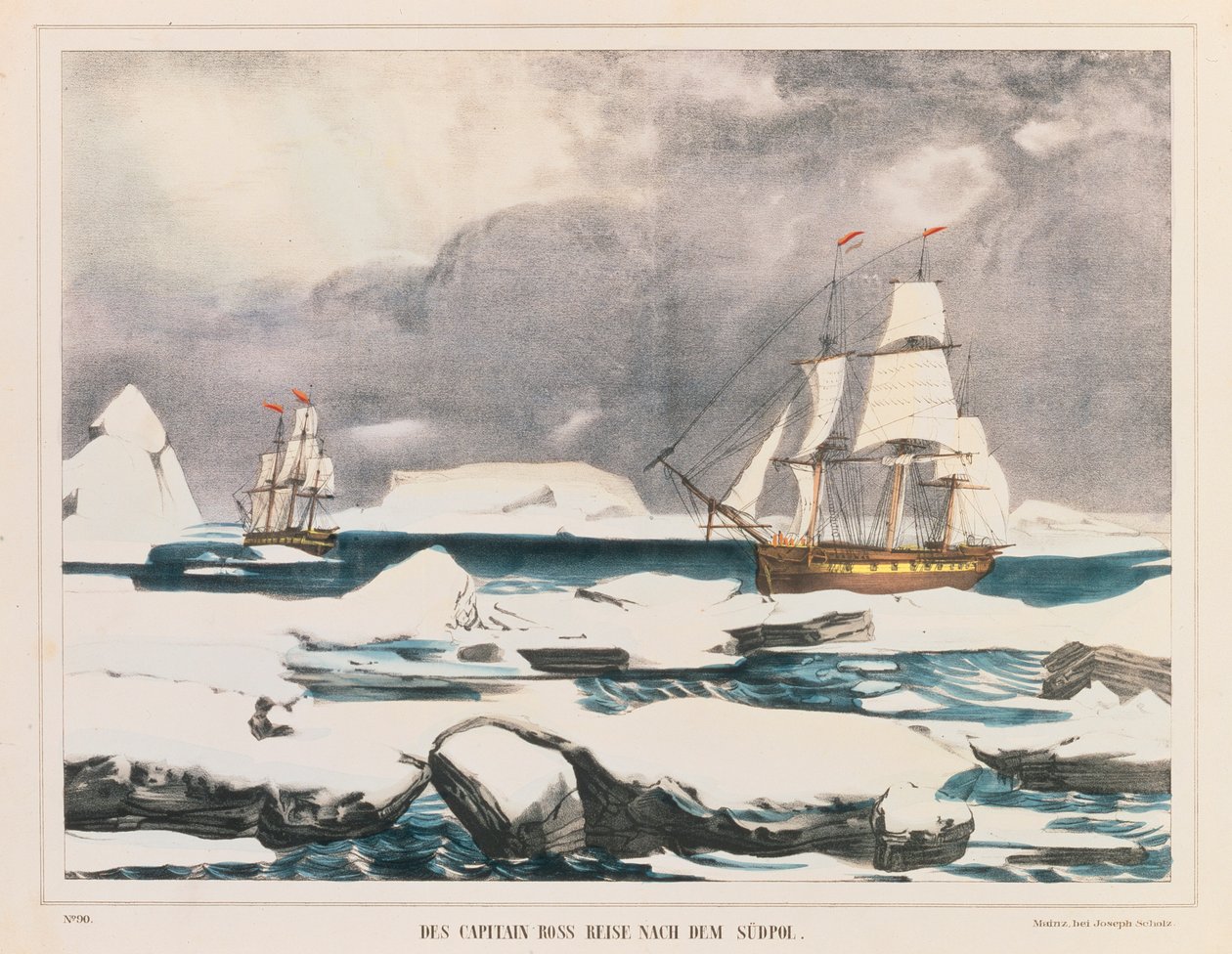 Expédition du capitaine Ross en Antarctique, publiée par J. Scholz, Mayence, entre 1839-42 - German School
