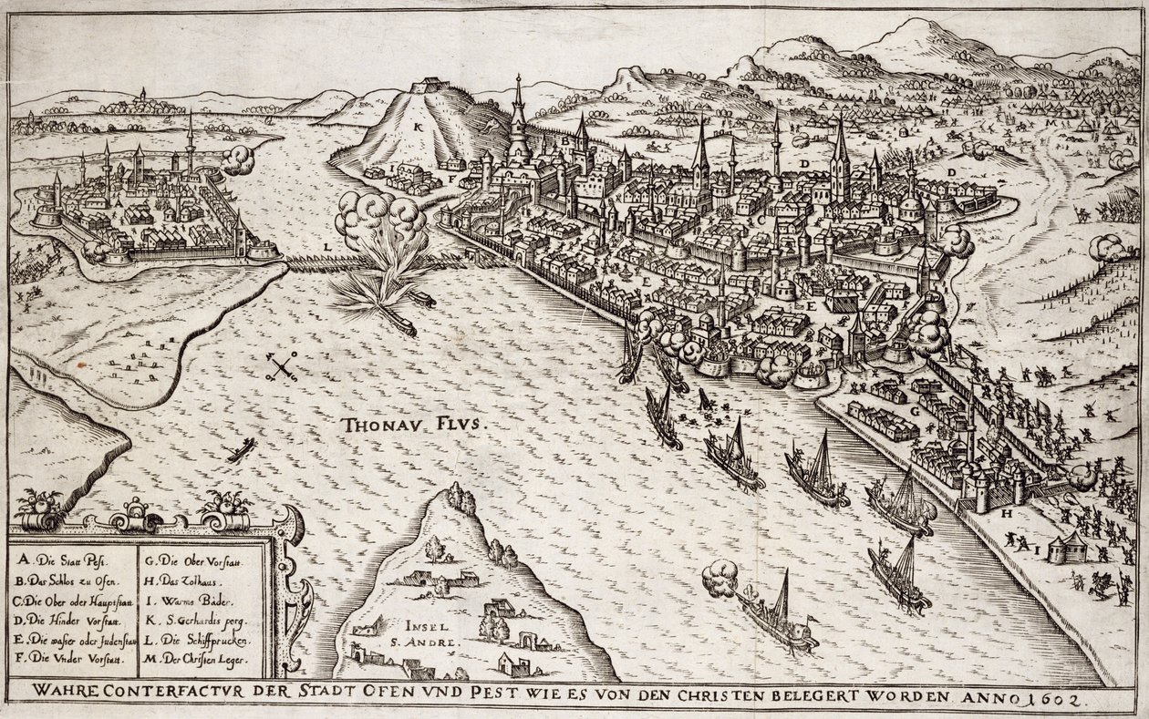 Buda et Pest assiégées par les chrétiens en 1602, illustration d