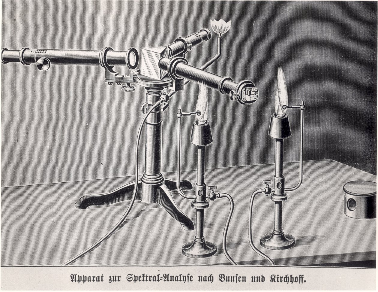 Spectroscope de Bunsen-Kirchhoff inventé par Robert Bunsen (1811-99) et Gustav Kirchhoff (1824-87) en 1859 - German School