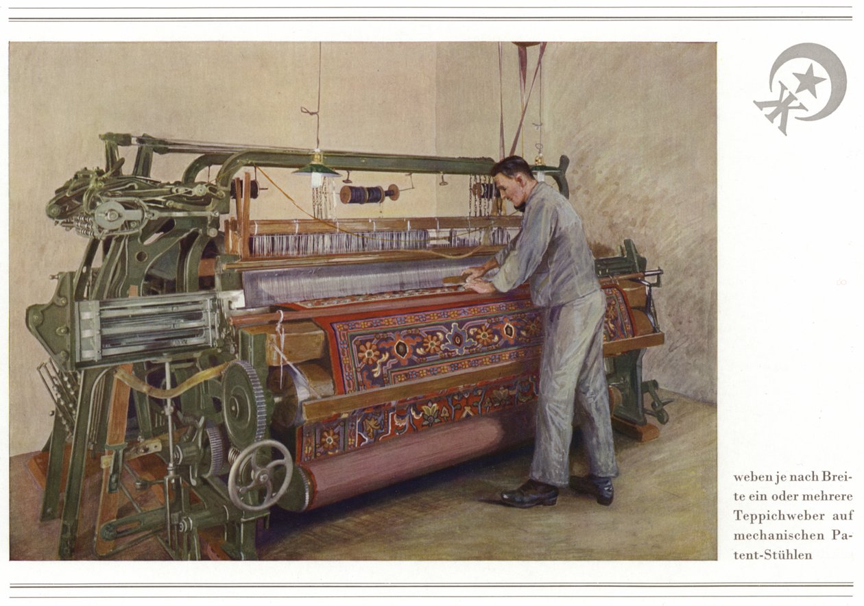 Activité des fabricants de tapis Halbmond-Teppichfabrik Von Koch Und Te Kock (lithographie couleur) - German School