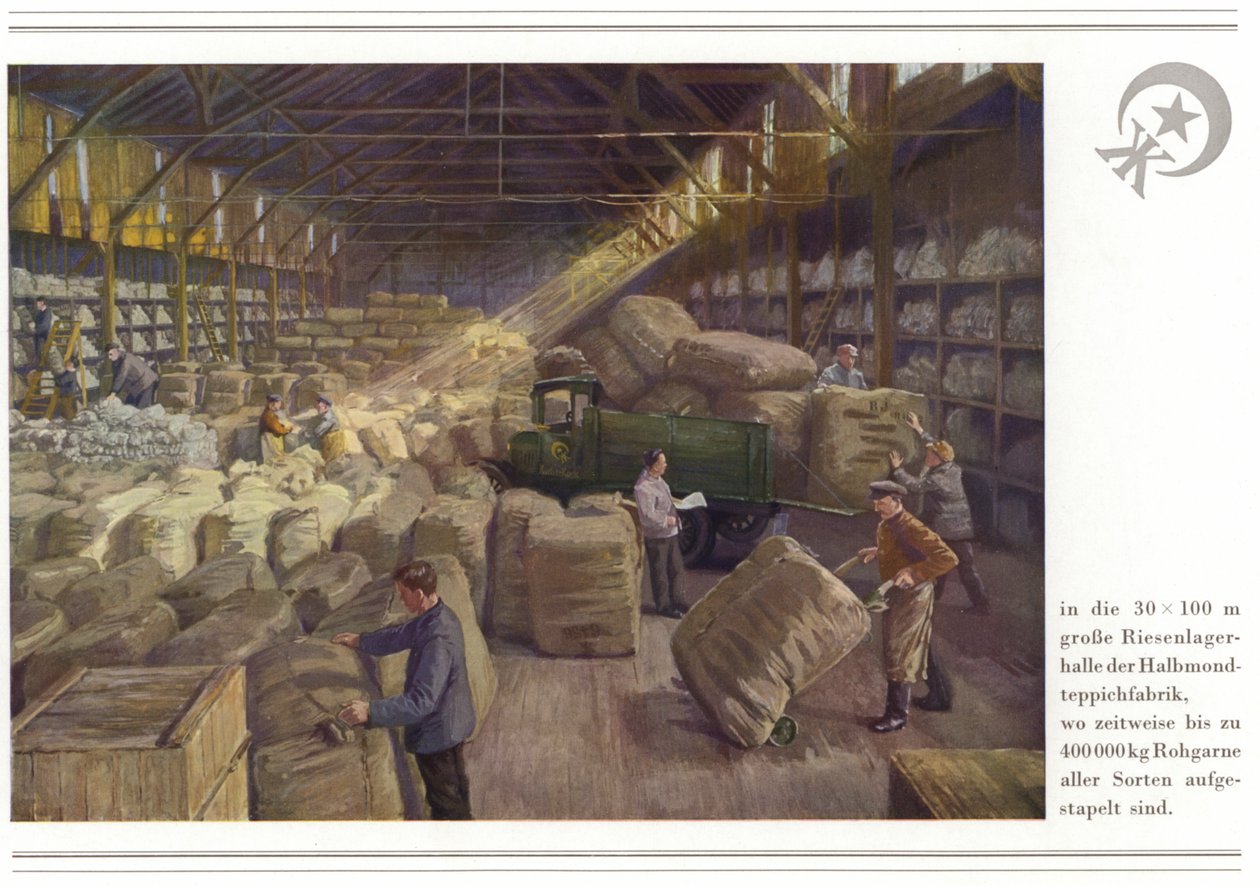 Activité des fabricants de tapis Halbmond-Teppichfabrik Von Koch Und Te Kock (lithographie couleur) - German School