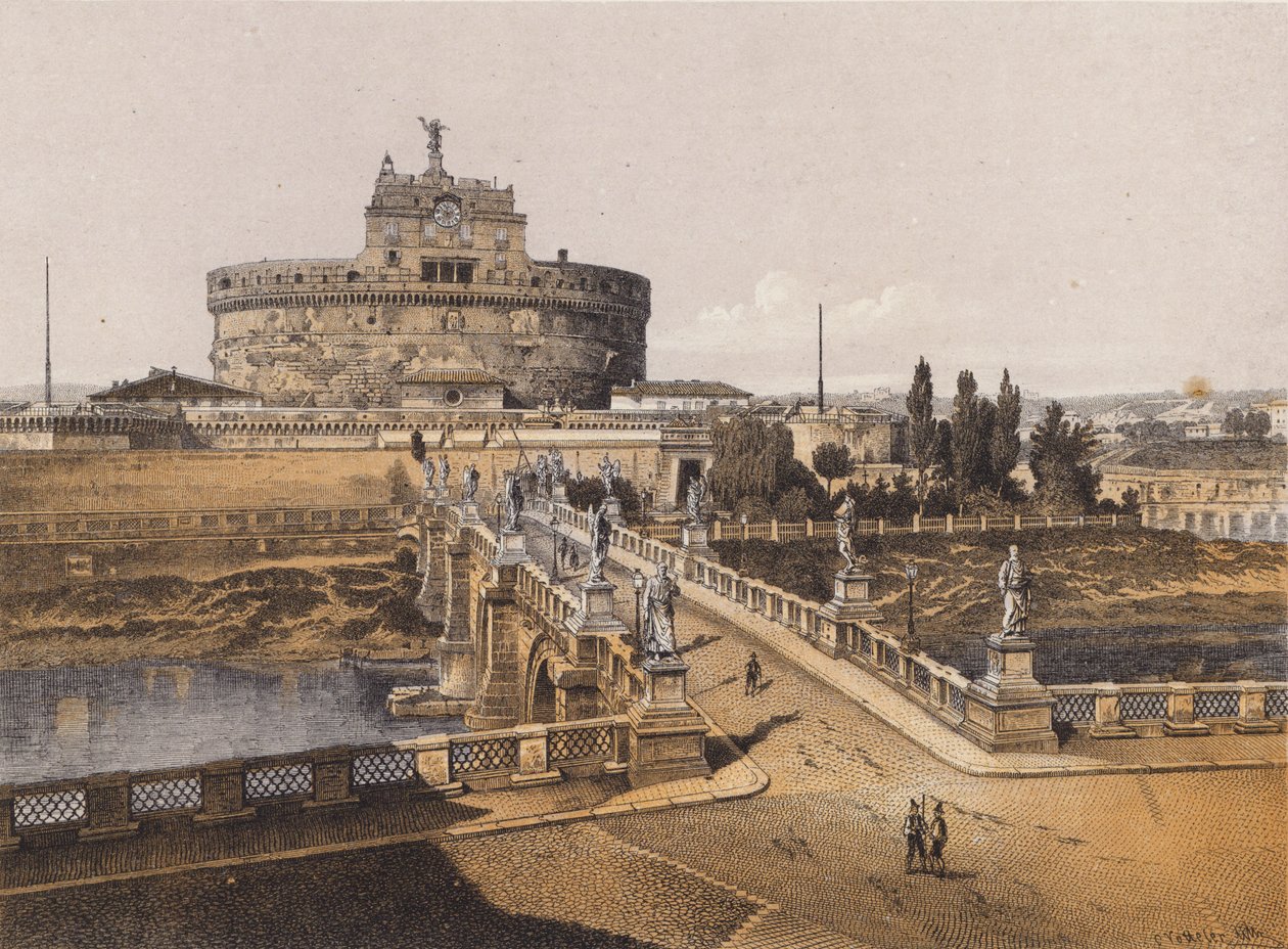 Château Saint-Ange, Rome (lithographie couleur) - German School