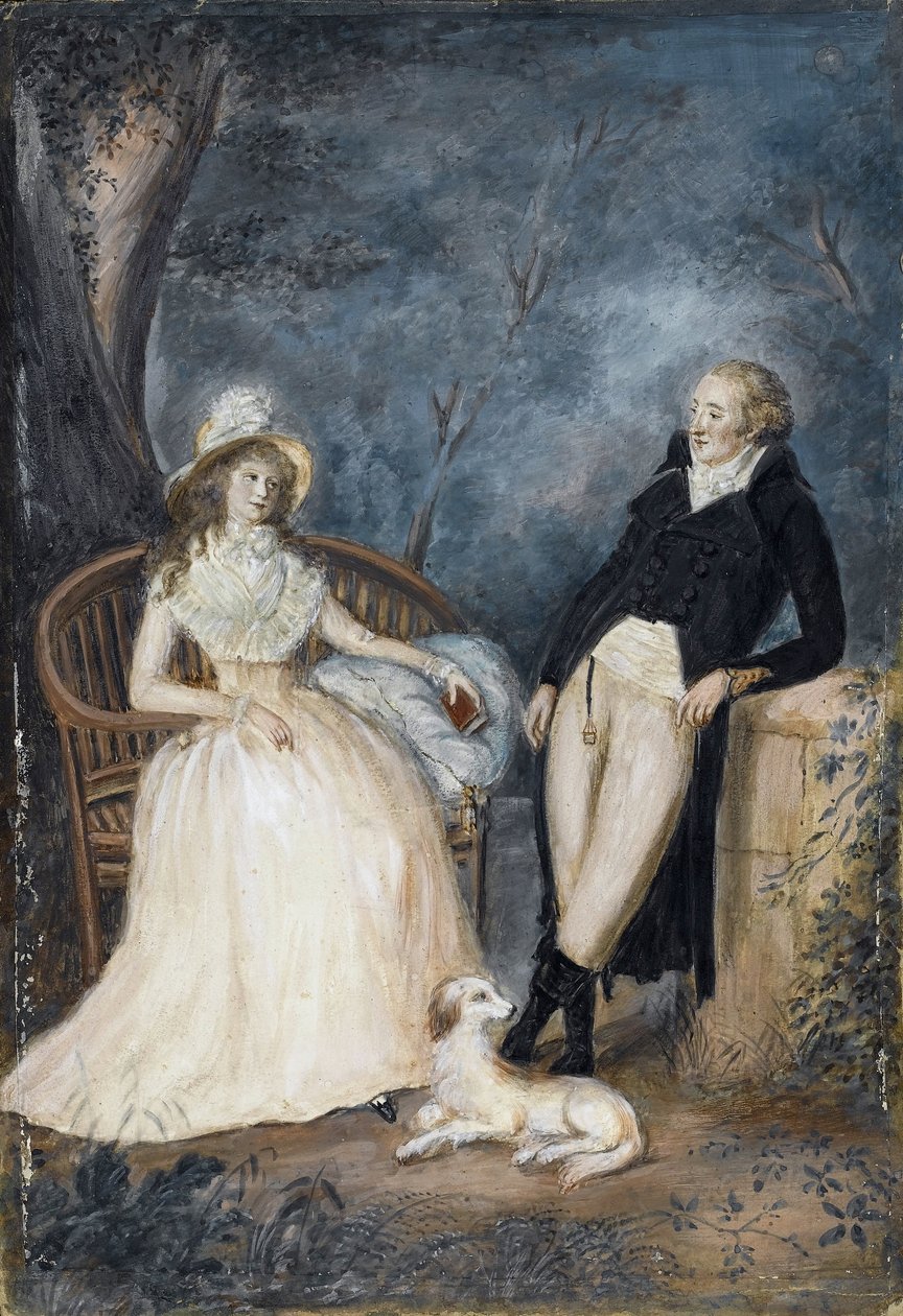 Charlotte von Stein et Johann Wolfgang von Goethe en conversation - German School