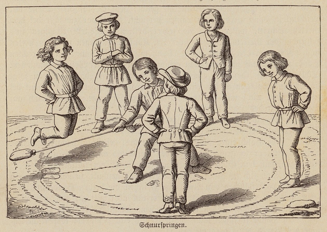 Enfants jouant à sauter à la corde (gravure) - German School