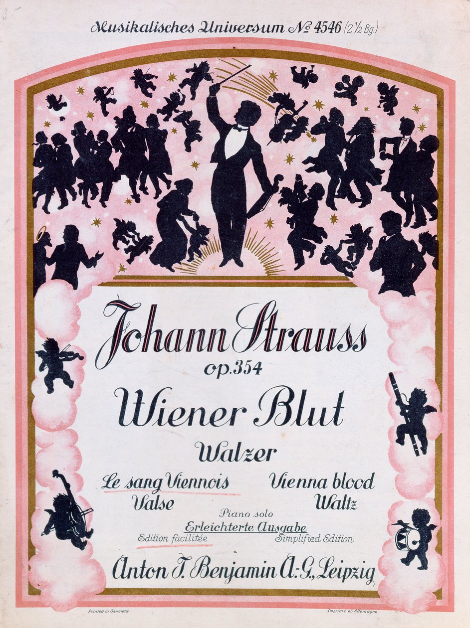 Couverture de la partition de la célèbre valse Wiener Blut op.354 de Johann Strauss II, 1930 - German School
