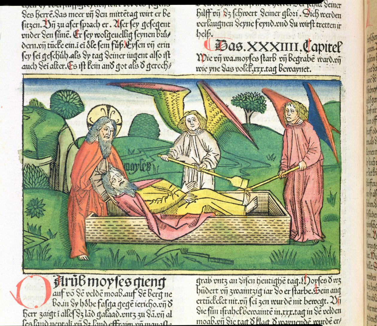 Deutéronome 34 Mort de Moïse, de la Bible de Nuremberg (Biblia Sacra Germanaica) - German School