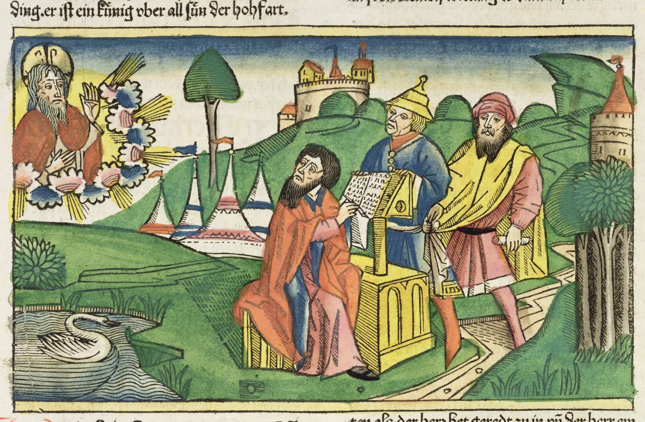 Deutéronome : Frontispice où Dieu fait les Lois, de la Bible de Nuremberg (Biblia Sacra Germanaica) - German School