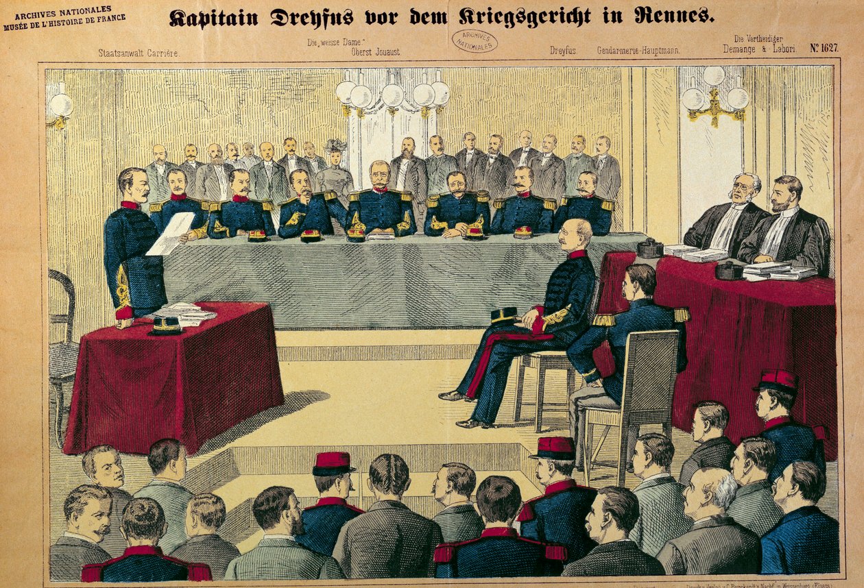 Affaire Dreyfus : le procès en révision du capitaine Dreyfus. Illustration de la presse allemande - German School