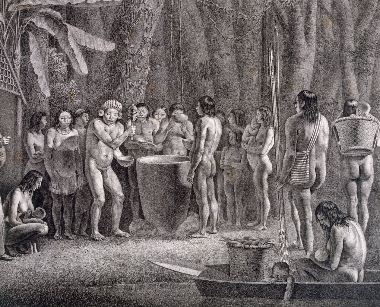 Festival de boisson de la tribu Coroados, vers 1835-50 - German School