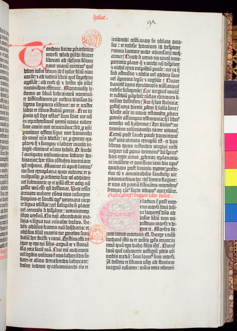 Fin du Pentateuque et début du Livre de Josué, de la Bible de Gutenberg, imprimée par Johannes Gutenberg et Peter Schoeffer à Mayence, 1454-56 - German School