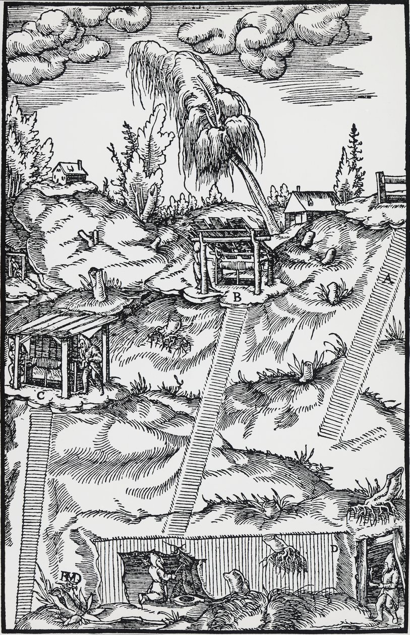 Gravure de De re metallica par Georgius Agricola - German School