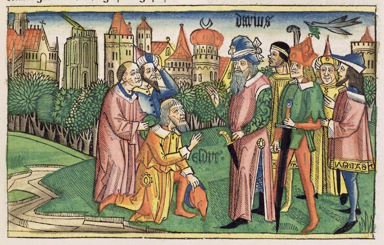 Esdras 6:16 Le Temple de Jérusalem est dédié par le roi Darius, de la Bible de Nuremberg (Biblia Sacra Germanaica) - German School