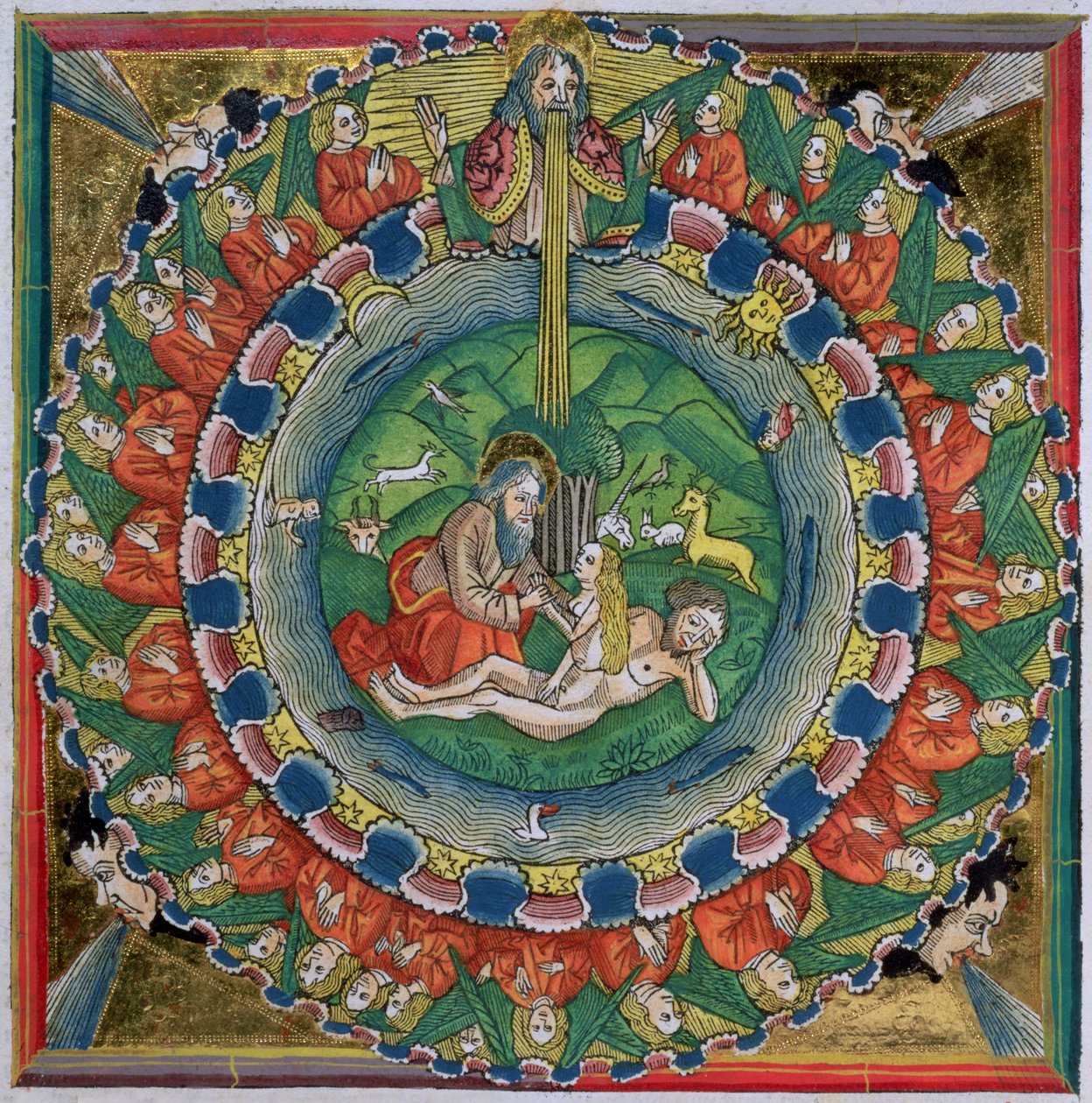 Fac-similé de la Genèse 2:22 Dieu créa Ève, de la Bible de Nuremberg (Biblia Sacra Germanaica) - German School