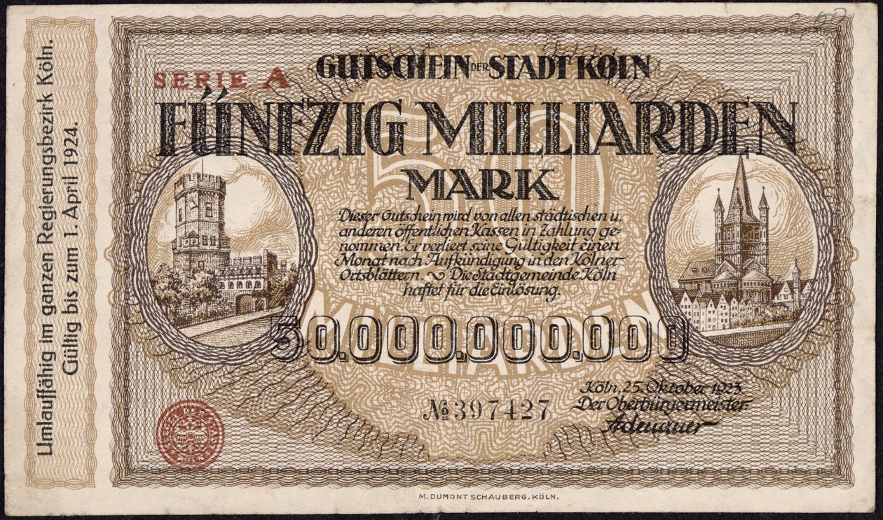 Billet de cinquante milliards de marks, 1923 - German School