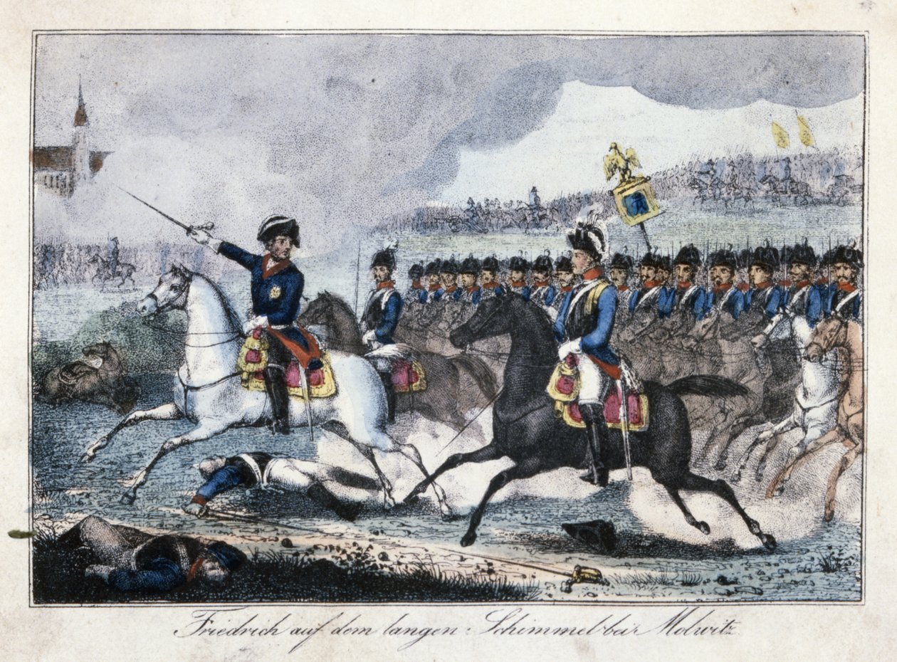 Frédéric sur son cheval blanc près de Molwitz - German School