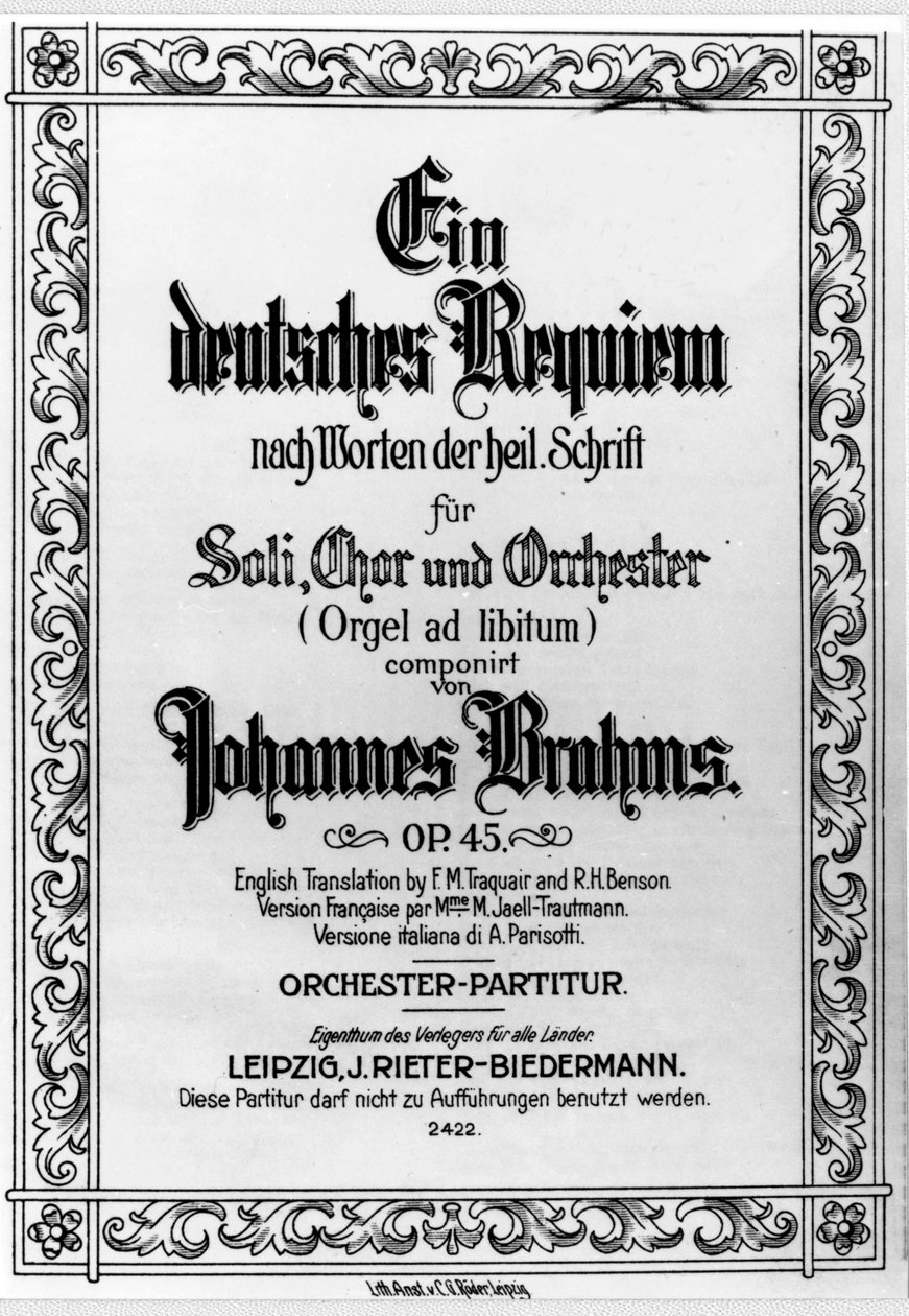 Frontispice du Requiem allemand par Johannes Brahms (1833 - 1897) - German School