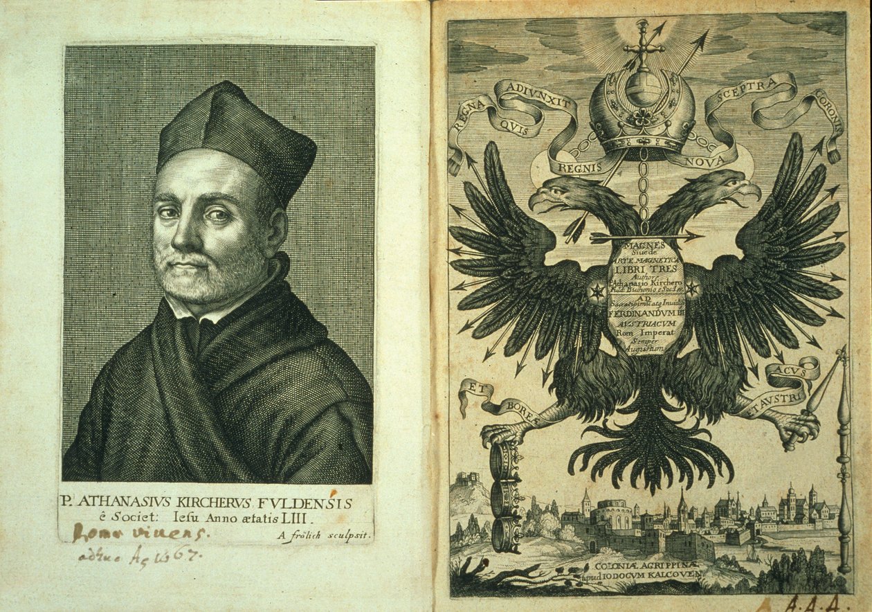 Frontispice de Magnes sive de Arte Magnetica Opus Tripartitum par Athanasius Kircher, 1643 - German School