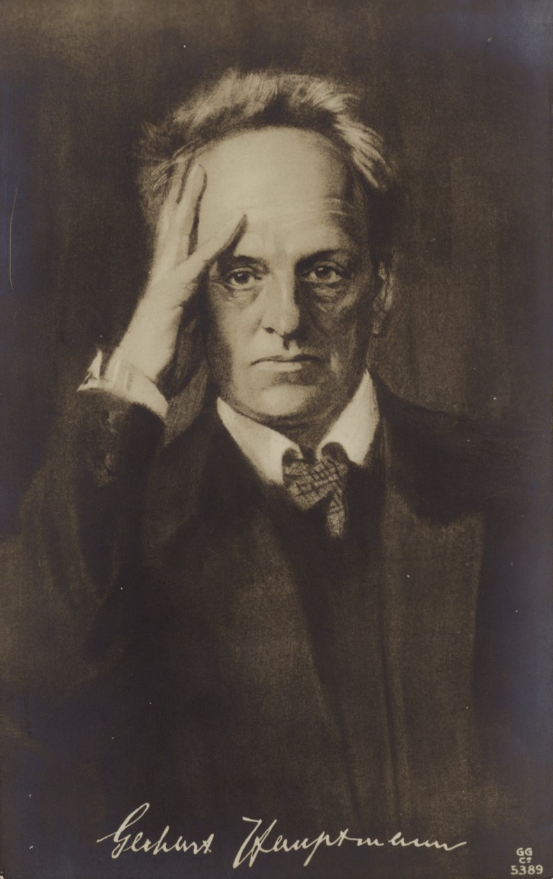 Gerhard Hauptmann (1862-1946), dramaturge et romancier allemand (litho) - German School