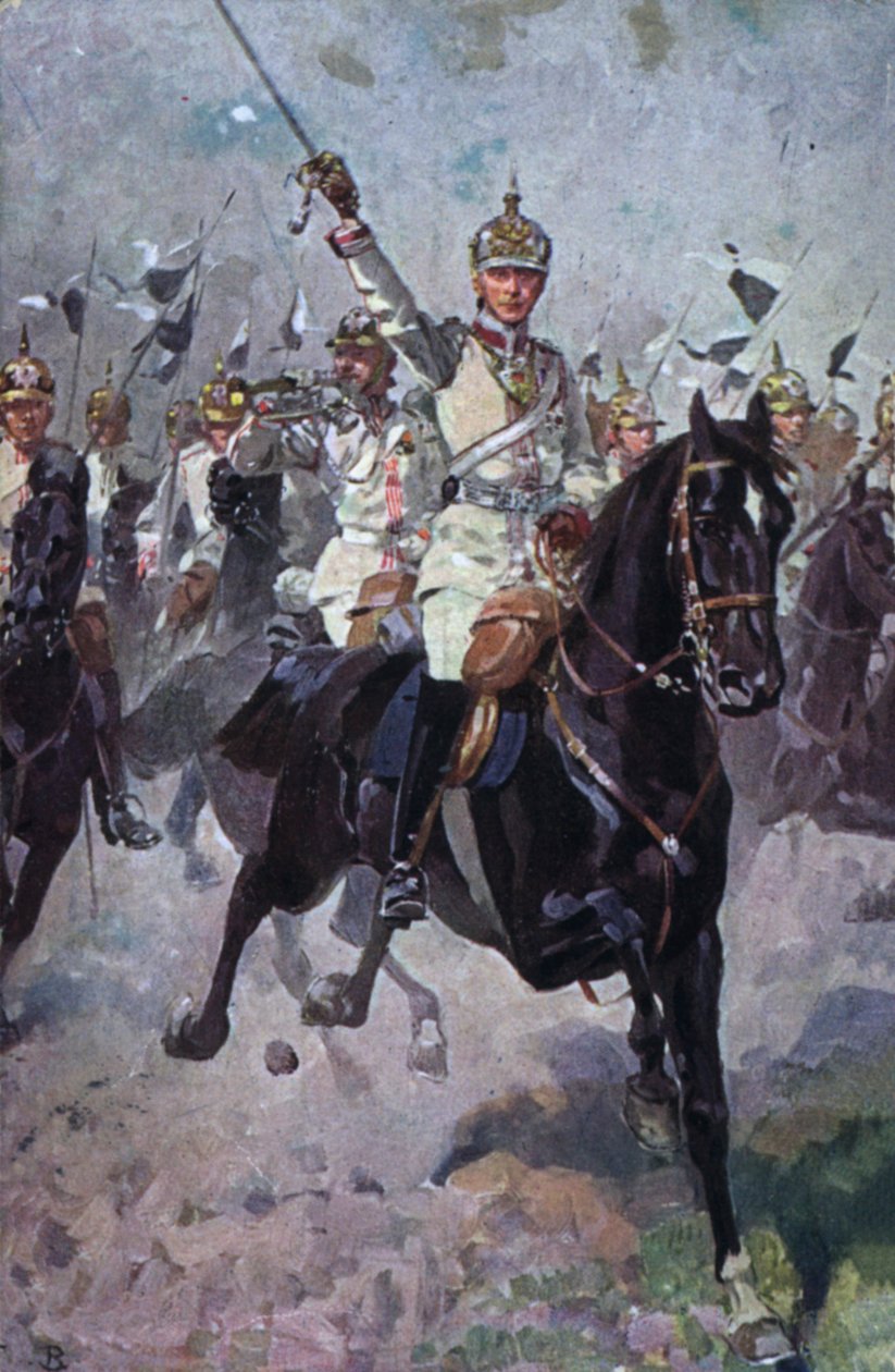 Cavalerie allemande en train de charger (lithographie couleur) - German School