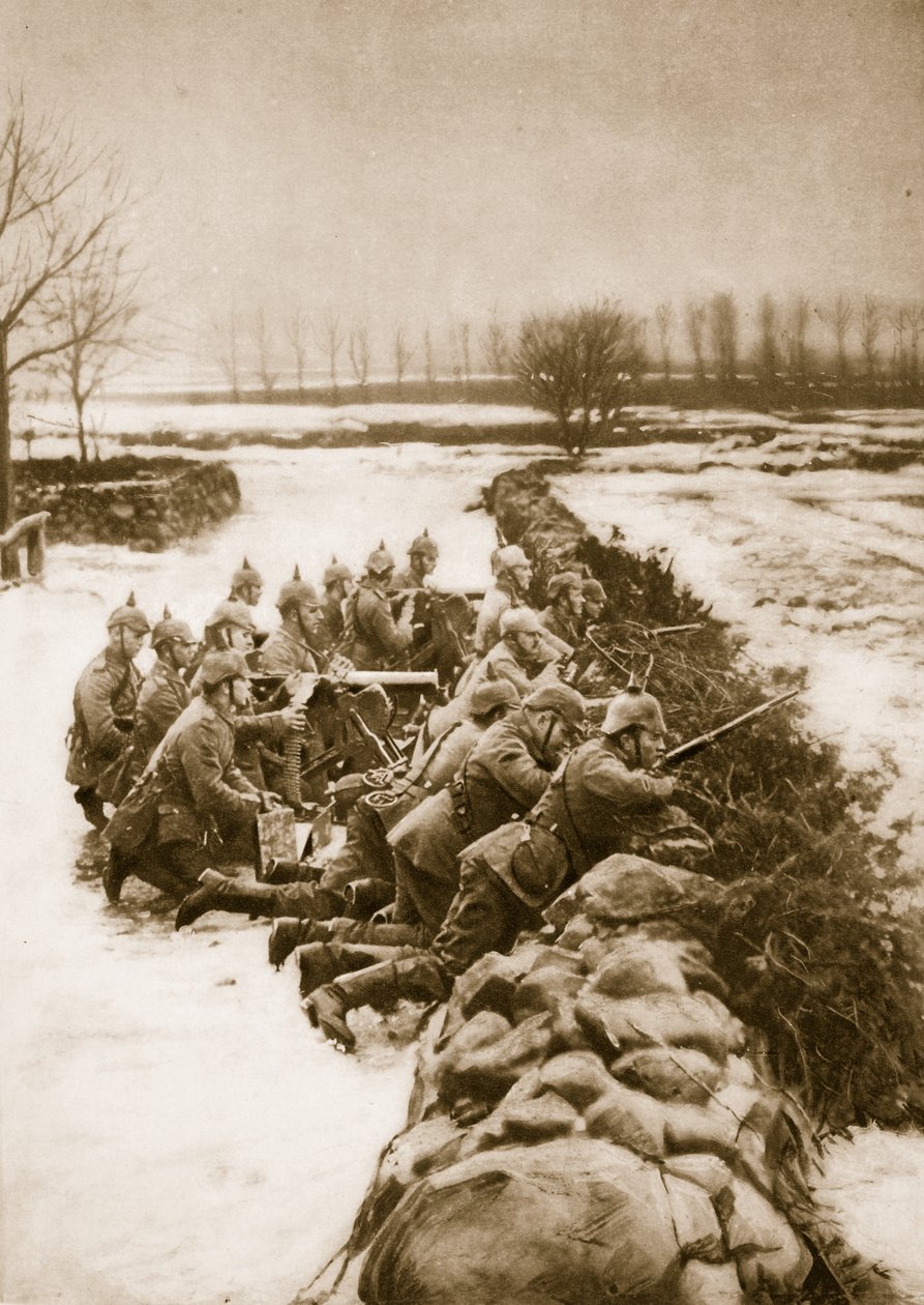 Section de mitrailleuses allemandes tenant une barricade en Pologne, 1914-19 - German School
