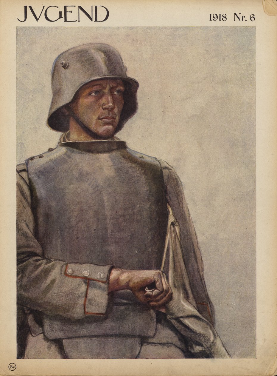 Soldat allemand, Première Guerre mondiale (lithographie couleur) - German School