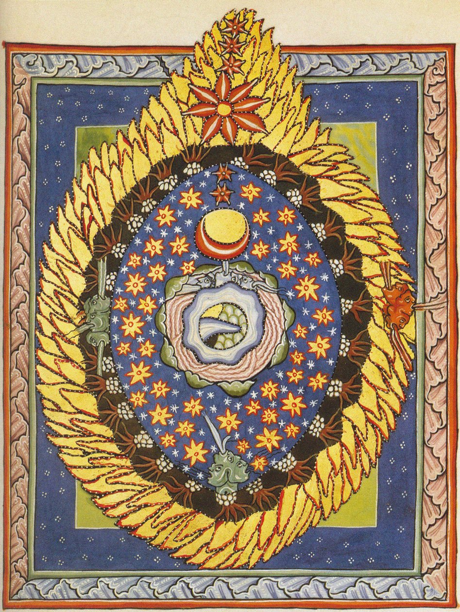 Dieu, Cosmos et Humanité. Miniature du Liber Scivias de Hildegarde de Bingen, c.1175 - German School