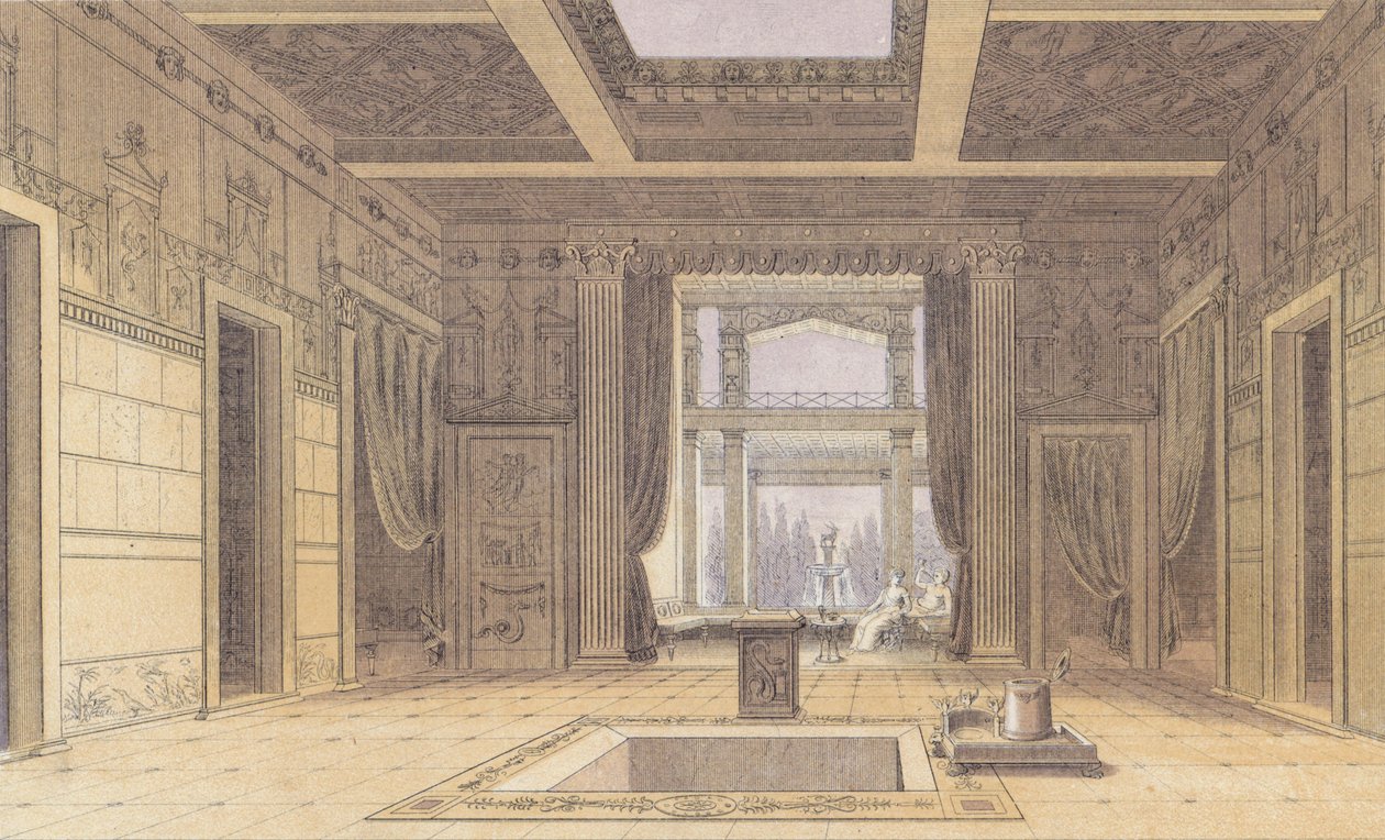 Maison de Salluste, Pompéi, Italie (lithographie couleur) - German School