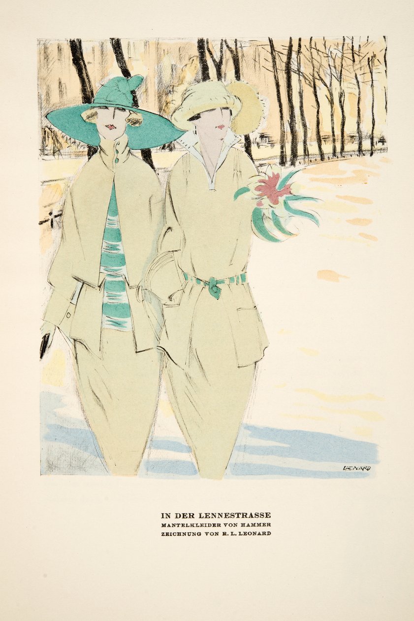 "In Der Lennestrasse", publicité pour les manteaux de Hammer, extrait de Styl, publié en 1922 (impression sur pochoir). - German School