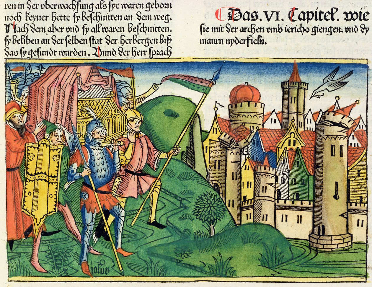 Josué 6:4-21 La Chute de Jéricho, de la Bible de Nuremberg (Biblia Sacra Germanaica) - German School