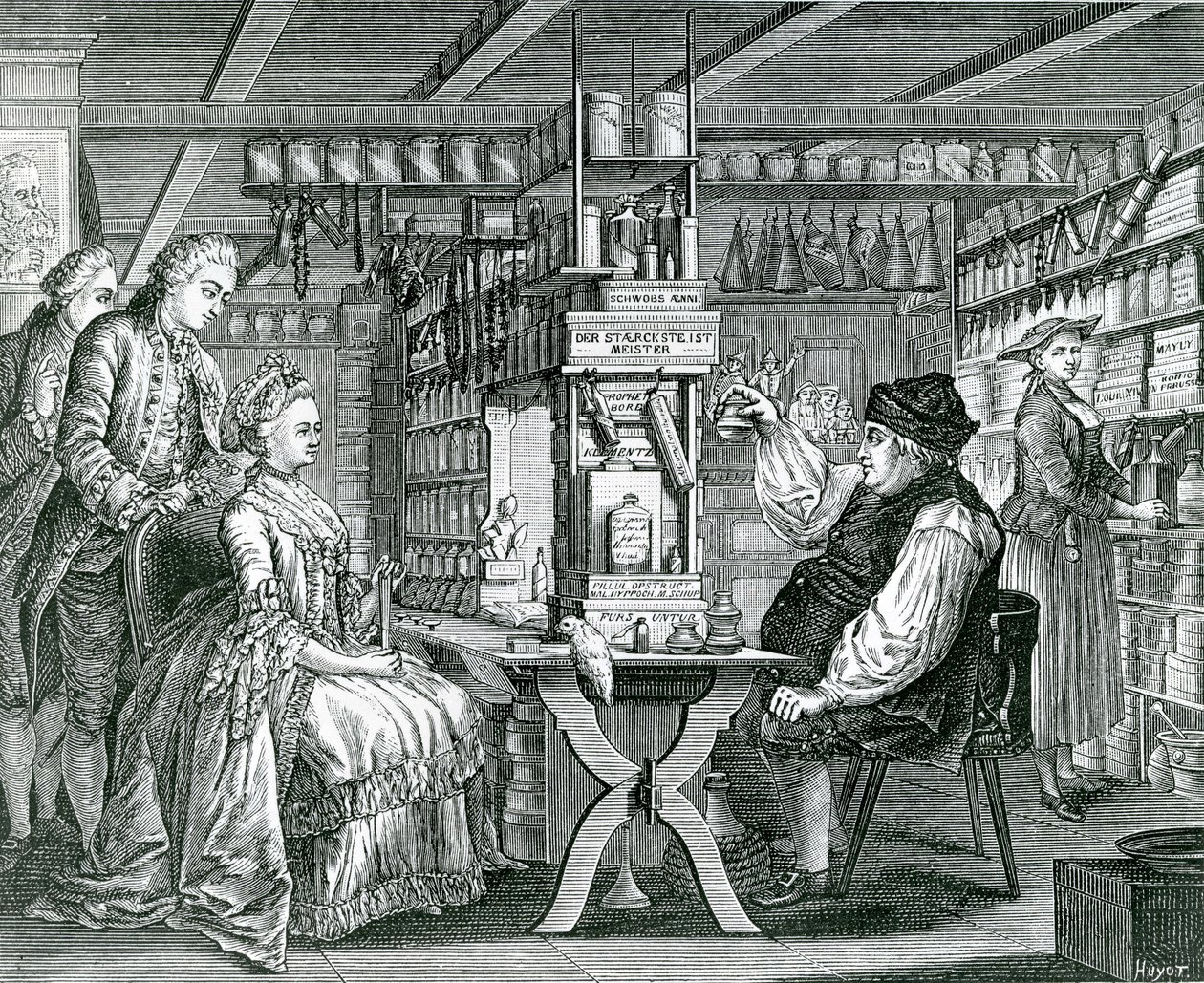 La Pharmacie Rustique, gravure de Bartolomaus Hubner (1727-1795), 1774 - German School
