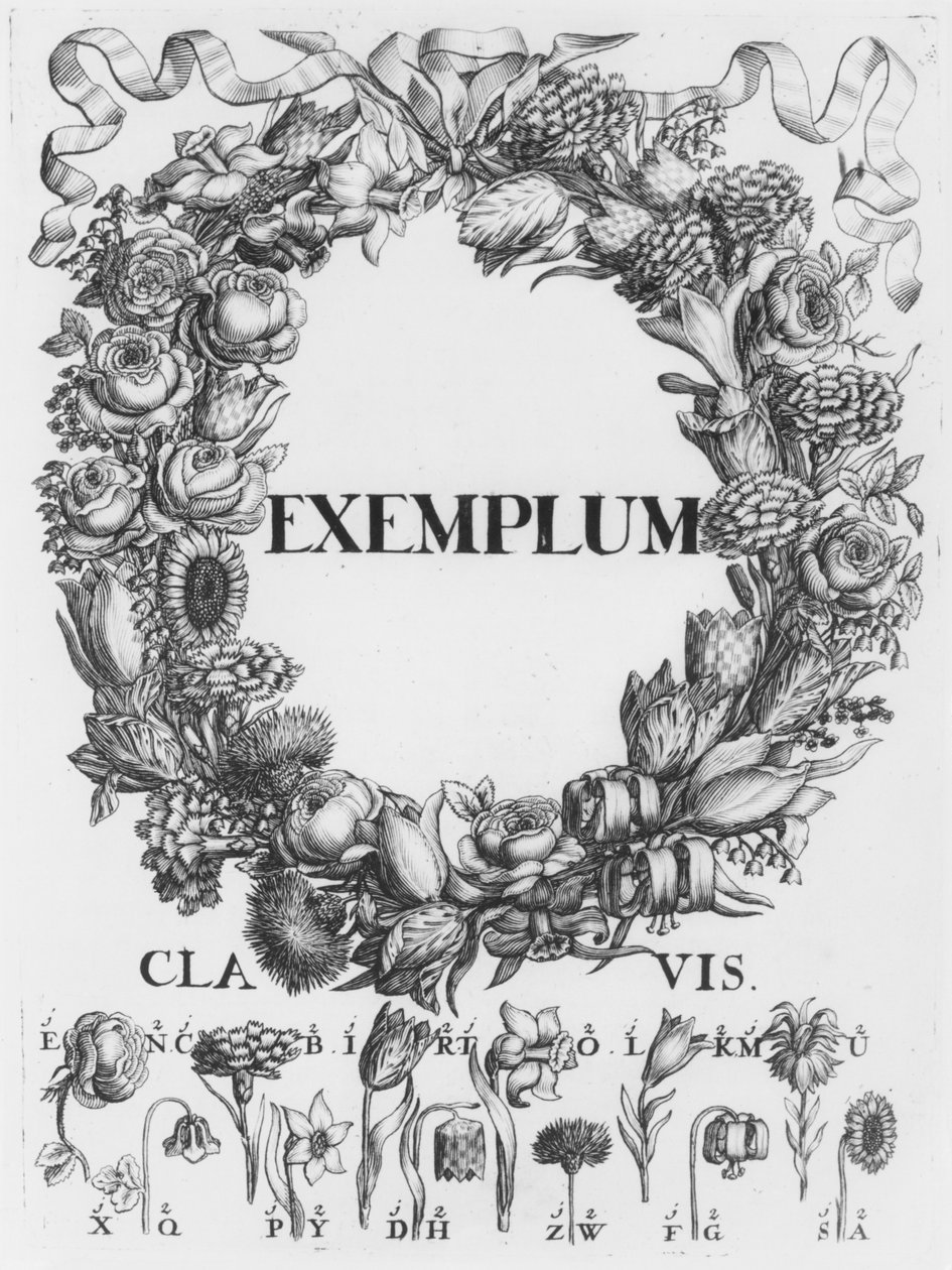 Langage des fleurs, illustration de Cryptographia, oder geheime Schrifften par Johann Balthasar Friderici, publiée à Hambourg, 1685 - German School