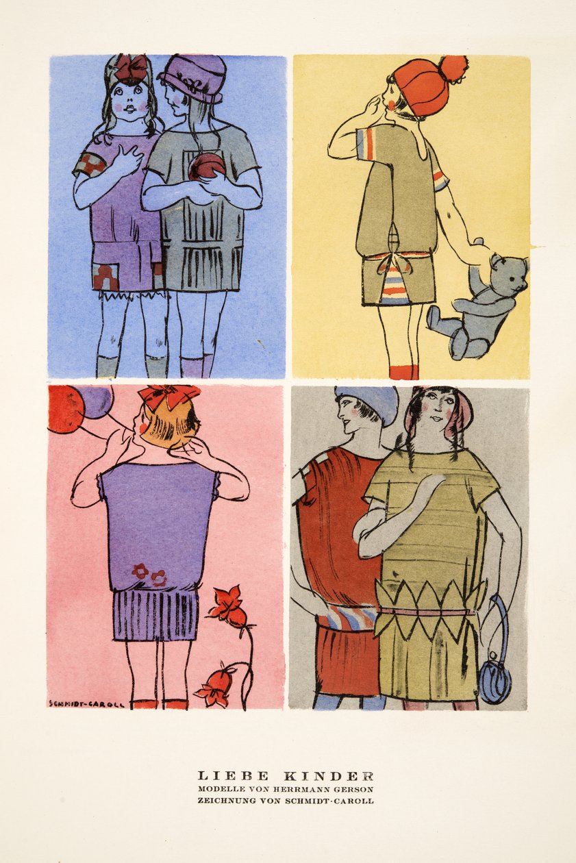 "Lieber Kinder", publicité pour les vêtements pour enfants de Hermann Gerson, tirée de Styl, publié en 1922 (impression sur pochoir). - German School