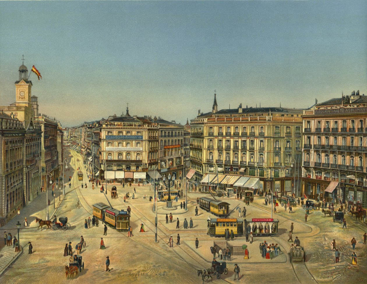Madrid, Puerta Del Sol (chromolitho) - German School