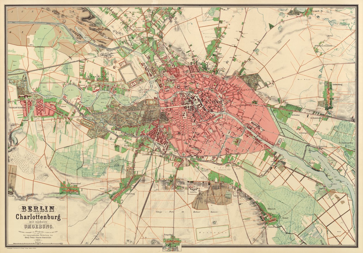 Carte de Berlin, imprimée par Koenigl. Lithogr. Institut, Berlin, 1857 - German School