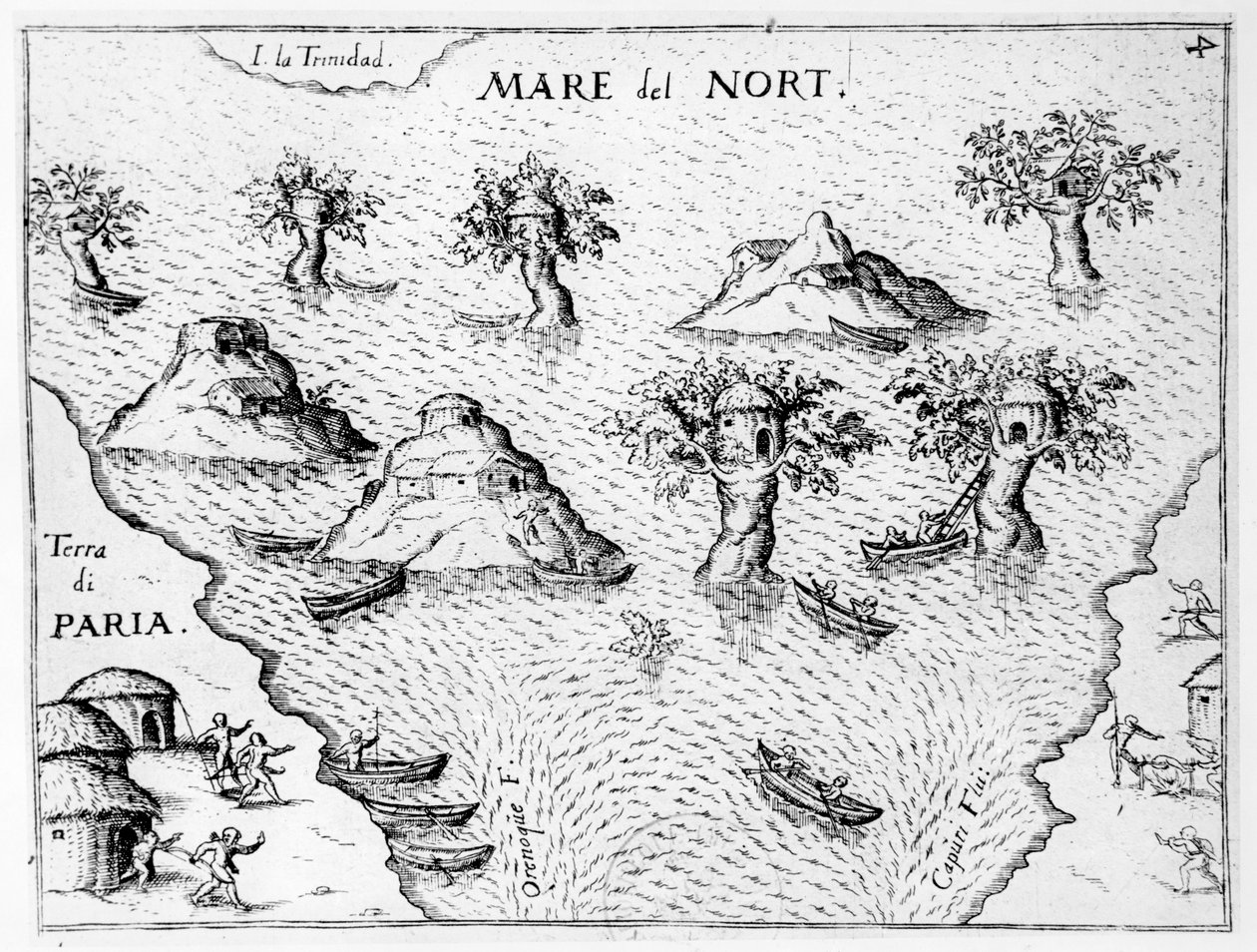 Carte de la côte de Guyane, illustration du Regni Guianae par G. Raleigh - German School