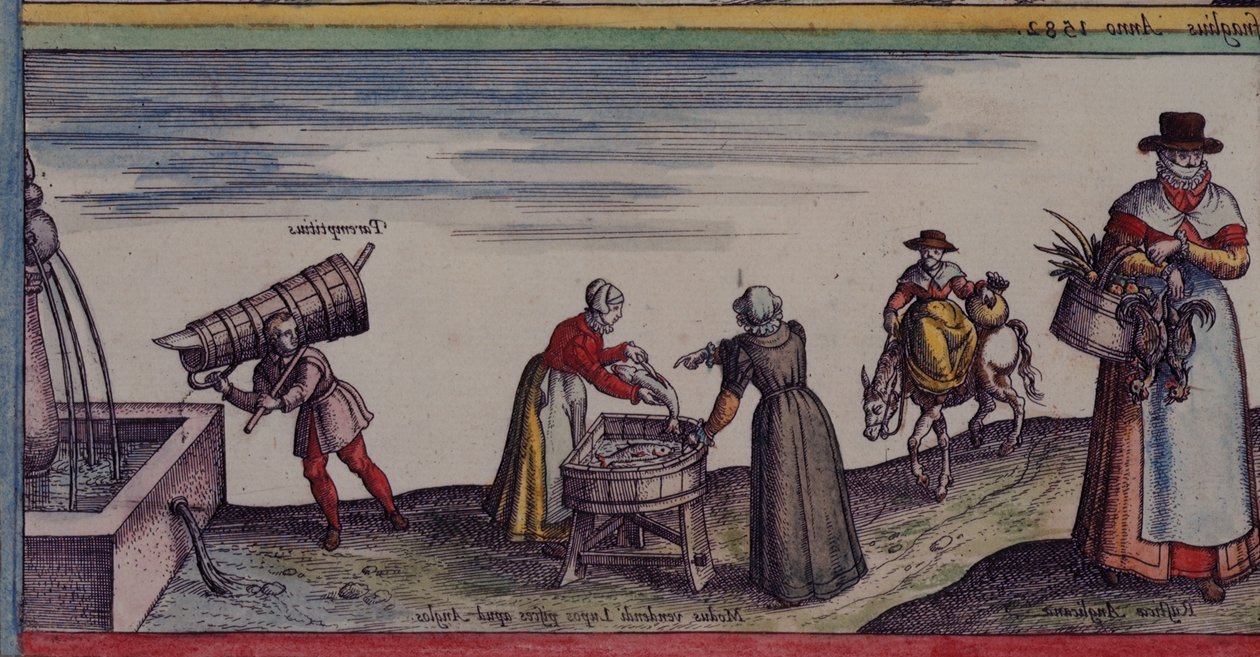 Femmes coupant du poisson, de 