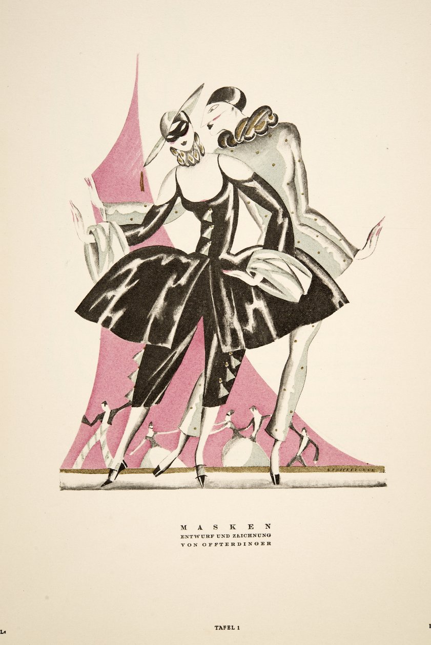 "Masken : conçu et dessiné par Offterdinger, tiré de Styl, publié en 1922 (impression sur pochoir) - German School