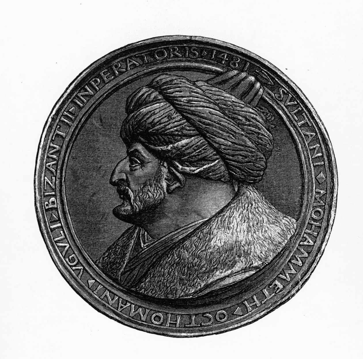 Médaillon de Mehmed II, de Geschichte der Byzantiner und des Osmanisches Reiches par G.S. Hertzberg, 1883 - German School