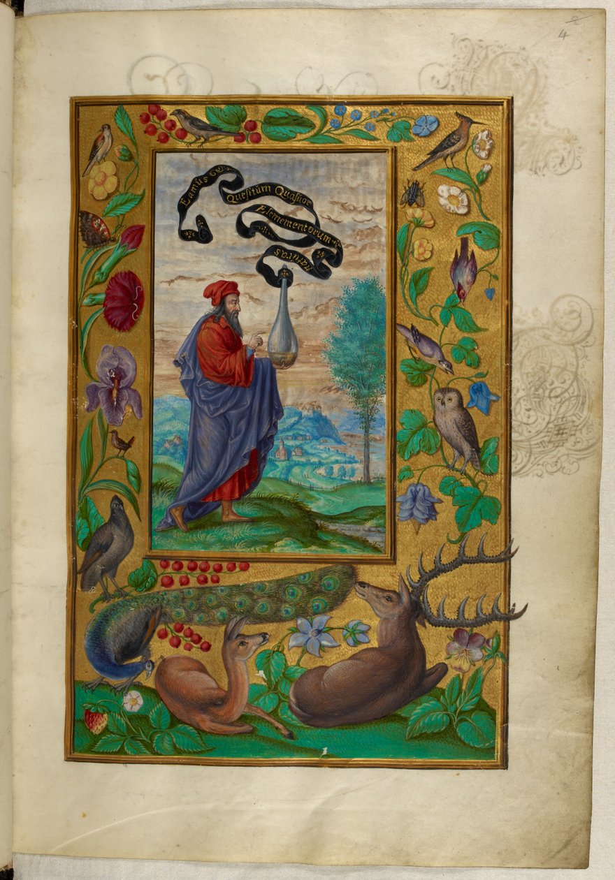 Ms Harley 3469, f.2 Philosophe avec une fiole, le Premier Traité, de 
