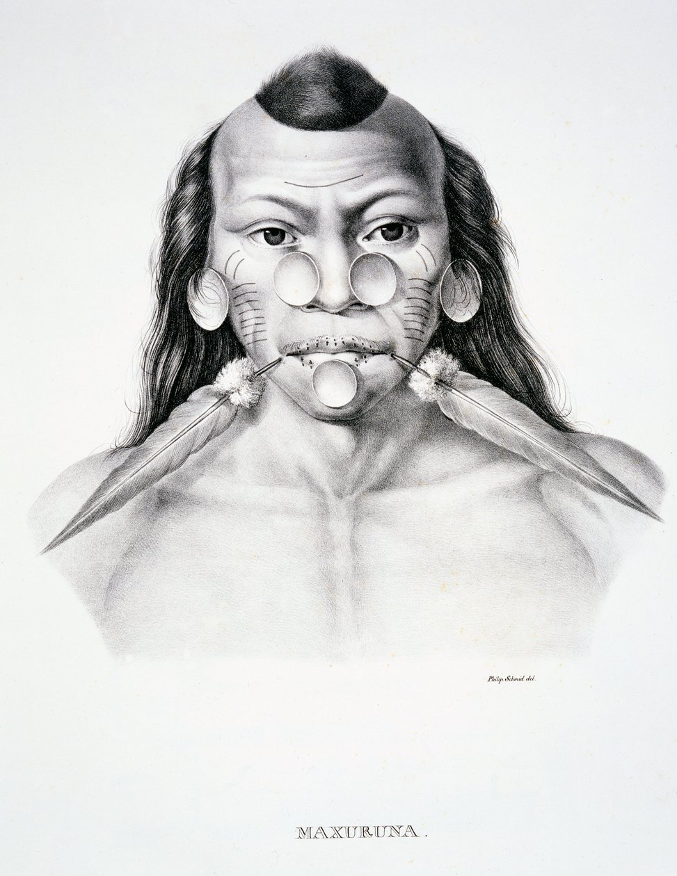 Homme natif de la tribu Maxuruna, avec décoration faciale, de l