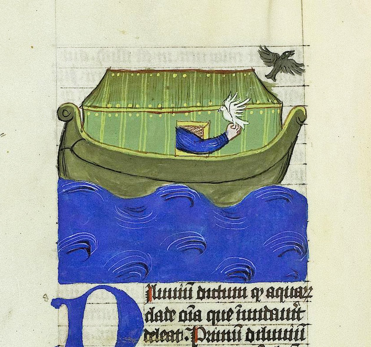 Noé libérant la colombe et le corbeau, De Rerum Naturis - Rabanus Maurus, c.1425 (gouache sur vélin) - German School