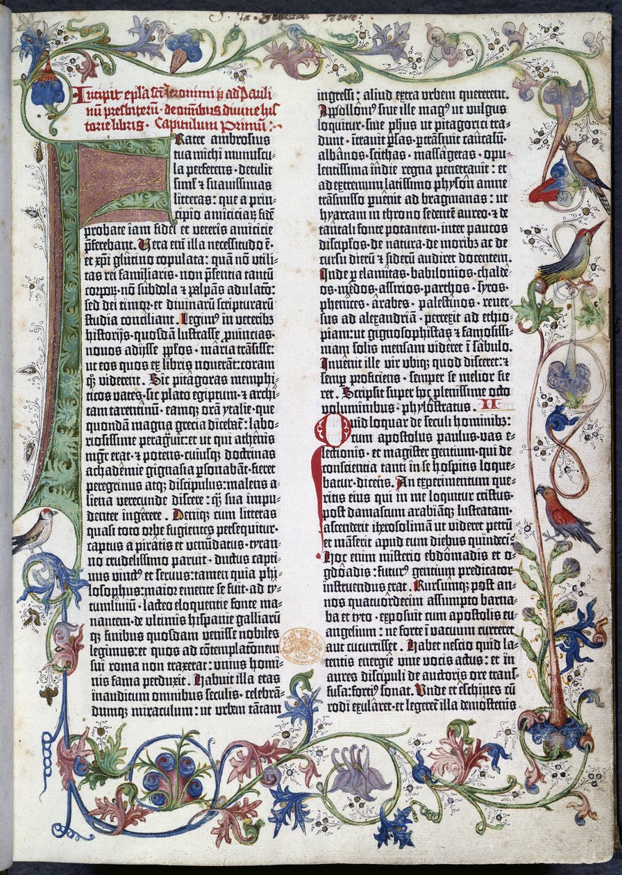 Page de la Bible de Gutenberg, avec illumination d