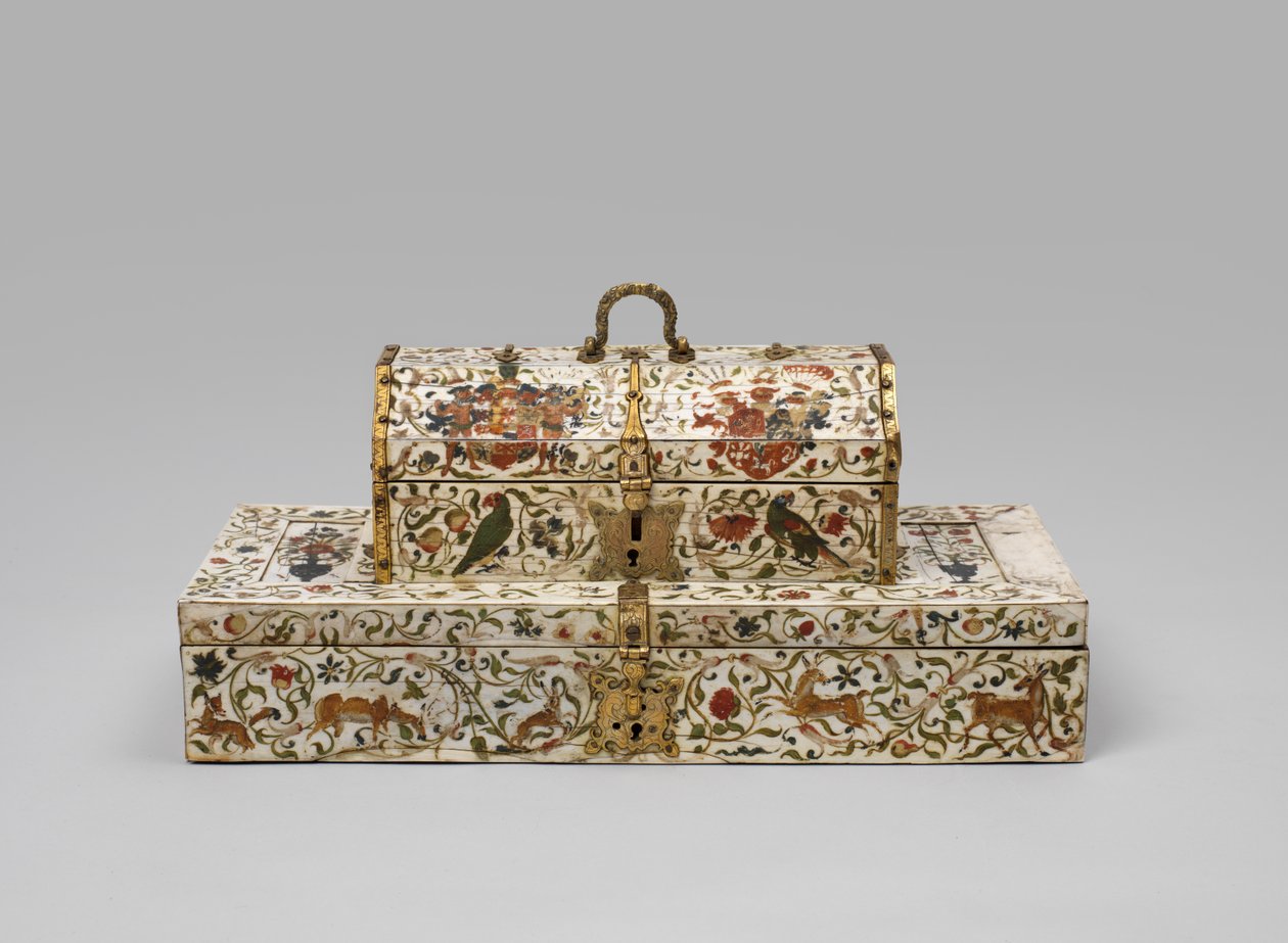 Coffret de mariage en ivoire peint, 1600-1699 - German School