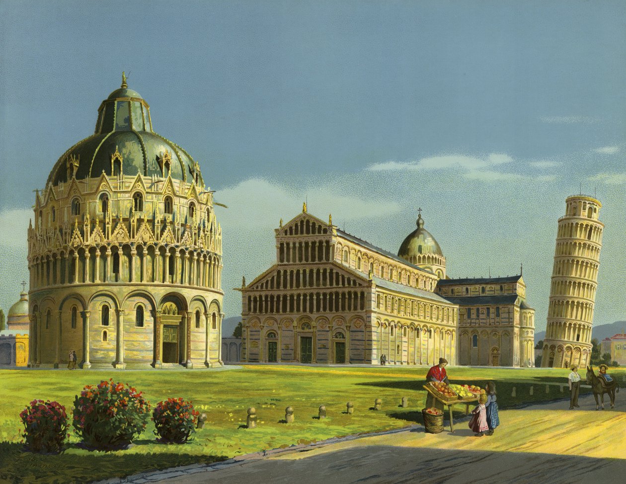 Pise, Baptistère, Cathédrale, Tour penchée (chromolitho) - German School